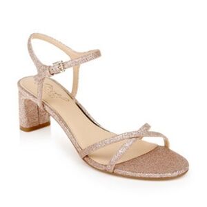 NWOT Jewel Badgley Mischka Omari Block Heel Sandals in Rose Gold Glitter Sz. 5.5
